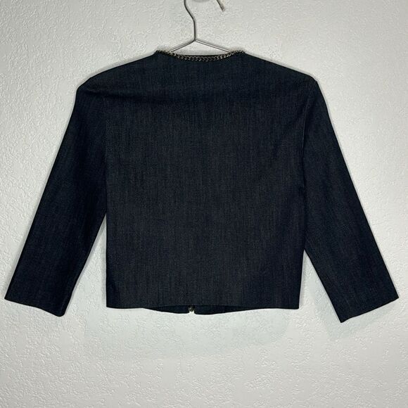 New SUSAN BENDER Denim Cropped Cardigan Jacket w/ Chain Size 4 - Picture 6 of 12